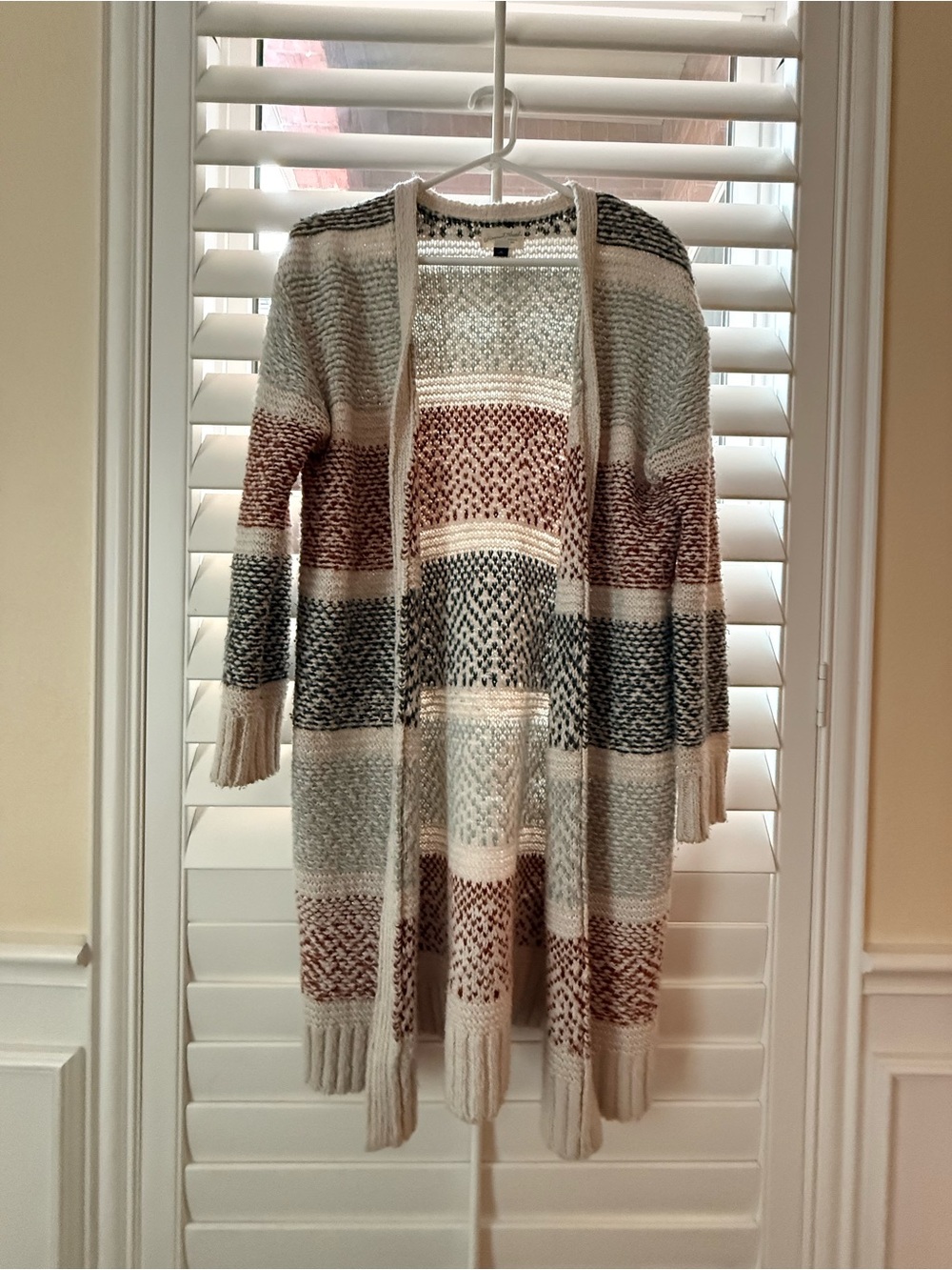 Universal Thread Striped Open-Front Cardigan - Cream, Brown & Black